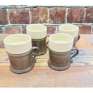 Vintage Wilton Plough Tavern Coffee Mugs Set of 4Armetale Pewter Ceramic Insert
